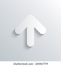 Cutout paper background. Upload sign icon. Upload button. Load symbol. White poster with icon. Vector