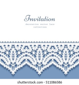 Cutout paper background, vector frame with lace border pattern, save the date card or wedding invitation template, eps10