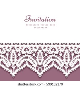 Cutout paper background, vector frame with lace border pattern, save the date card or wedding invitation template, eps10