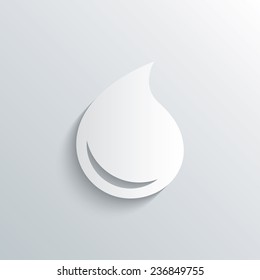 Cutout paper background. Water drop sign icon. Tear symbol. White poster with icon. Vector