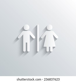 Cutout paper background. WC sign icon. Toilet symbol. Male and Female toilet. White poster with icon. Vector
