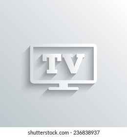 Cutout paper background. Widescreen TV sign icon. Television set symbol. White poster with icon. Vector