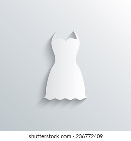 Cutout paper background. Woman dress sign icon. Elegant clothes symbol. White poster with icon. Vector