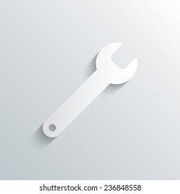 Cutout paper background. Wrench key sign icon. Service tool symbol. White poster with icon. Vector