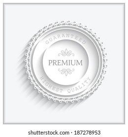 Cutout paper badge, premium quality label, ornamental round frame, vector eps10