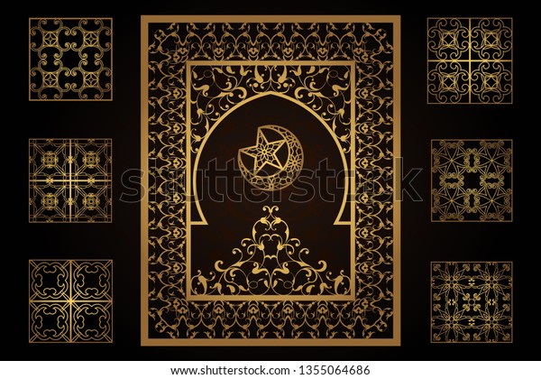 Cut-out paper decoration for the laser. A set of
templates for openwork covers, cards, invitations, window frames,
privacy panel. Traditional arabic floral pattern design, border,
frame. Empty