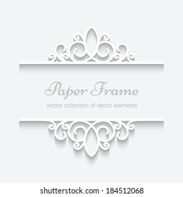 Cutout paper frame, divider, header on white background, vector eps10