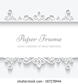 Cutout paper frame, divider, header on white background, vector eps10