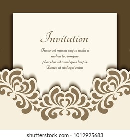 Cutout paper frame with floral border pattern, laser cut decoration, save the date card or wedding invitation template, vector eps10