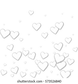 Cutout paper hearts. Bottom gradient on white background. Vector illustration.