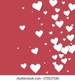 Cutout paper hearts. Right gradient on crimson background. Vector illustration.