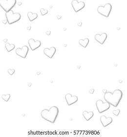 Cutout paper hearts. Scatter pattern with cutout paper hearts on white background. Vector illustration.