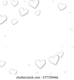 Cutout paper hearts. Square abstract frame with cutout paper hearts on white background. Vector illustration.