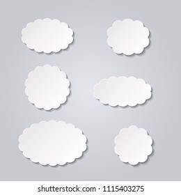 Cutout paper label set. Collection of vintage 3d frames with shadow. Cartoon boobles design template. Cloud shape. Vector illustration