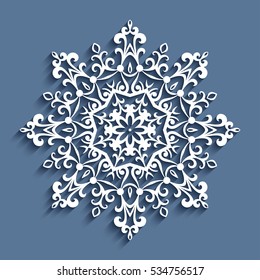 Cutout paper lace doily, decorative snowflake, mandala circle ornament, round swirly vector pattern, eps10