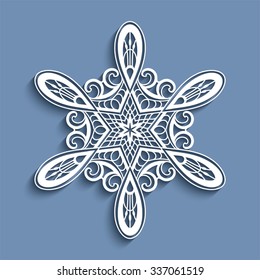 Cutout paper lace doily, vector snowflake, sticker, Christmas decoration, crochet ornament template, eps10