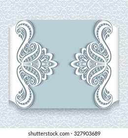 Cutout paper lace frame, greeting card or wedding invitation template, vector eps10