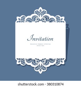 Cutout paper lace frame, greeting card, save the date or wedding invitation template, vector illustration