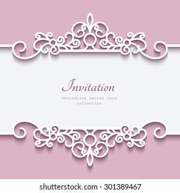 Cutout paper lace frame, vector greeting card or invitation template, eps10