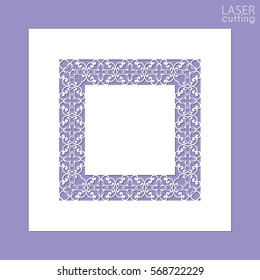 Cutout paper lace frame, vector illustration. Paper lace background, vector vignette, ornamental lacy photo frame. Abstract vintage frame, template for laser or die cutting.