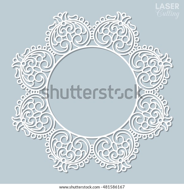 Cutout paper lace frame, vector\
illustration. Paper lace background, vector round vignette,\
ornamental lacy round photo frame. Abstract vintage frame. \
