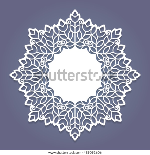 Cutout paper lace frame, vector\
illustration. Paper lace background, vector round vignette,\
ornamental lacy round photo frame. Abstract vintage\
frame.