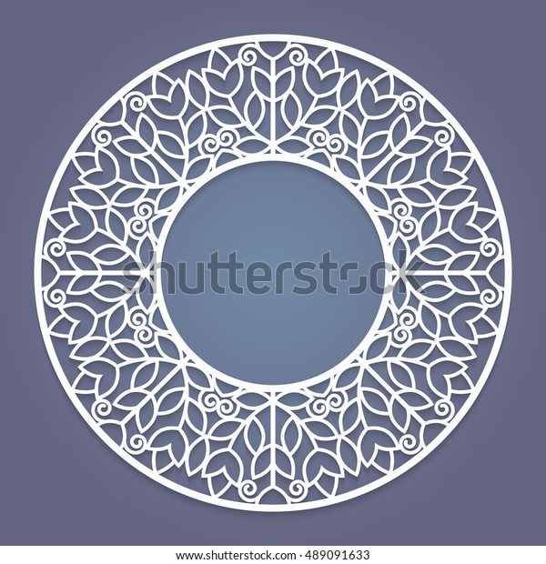 Cutout paper lace frame, vector\
illustration. Paper lace background, vector round vignette,\
ornamental lacy round photo frame. Abstract vintage\
frame.
