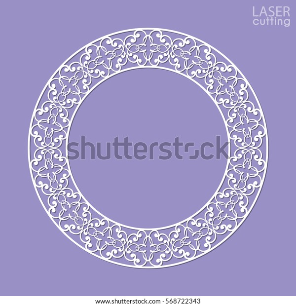 Cutout\
paper lace frame, vector illustration. Paper lace background,\
vector round vignette, ornamental lacy round photo frame. Abstract\
vintage frame, template for laser or die\
cutting.