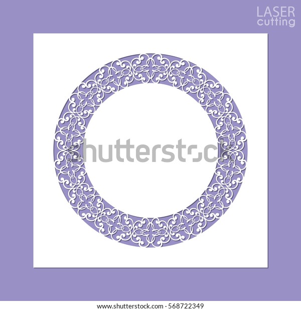 Cutout\
paper lace frame, vector illustration. Paper lace background,\
vector round vignette, ornamental lacy round photo frame. Abstract\
vintage frame, template for laser or die\
cutting.