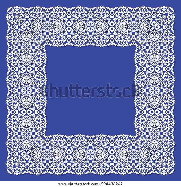 Cutout paper\
lace frame, vector illustration. Paper lace background, vector\
vignette, ornamental lacy photo frame. Abstract vintage frame,\
template for laser or die\
cutting.