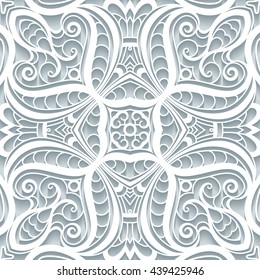 Cutout paper lace texture, tulle ornament, vector seamless pattern