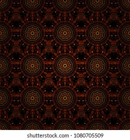 Cutout paper lace texture, vector tulle background, swirly seamless pattern in orange, brown and red colors. Vector illustration.