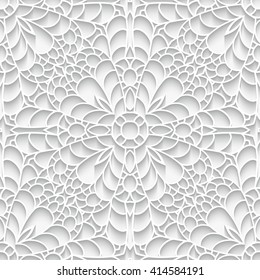 Cutout paper lace texture, vector seamless pattern in neutral color