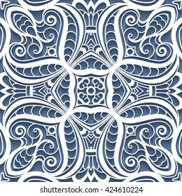 Cutout paper lace texture, vector seamless pattern