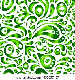 Cutout paper lace texture, vector tulle background, swirly seamless pattern in green colors. Vector illustration.