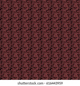 Cutout paper lace texture, vector tulle background, swirly seamless pattern on red. Vector illustration.