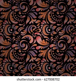 Cutout paper lace texture, vector tulle background, swirly seamless pattern in orange and pink colors. Vector illustration.
