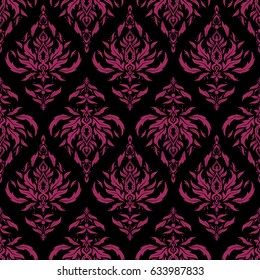 Cutout paper lace texture, vector tulle background, swirly seamless pattern in purple colors. Vector illustration.