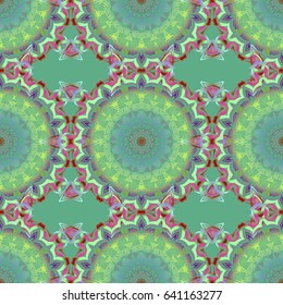Cutout paper lace texture, vector tulle background, swirly seamless pattern in green and brown colors. Vector illustration.