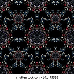 Cutout paper lace texture, vector tulle background, swirly seamless pattern in violet and blue colors. Vector illustration.