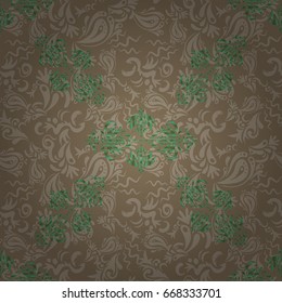 Cutout paper lace texture, vector tulle background, swirly seamless pattern in beige and green colors. Vector illustration.