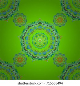 Cutout paper lace texture, vector tulle background, swirly seamless pattern in blue, orange and green colors. Vector illustration.