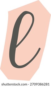 Recorte de papel en minúscula L con trazo de guion de pincel en una chatarra geométrica áspera, estilo plano limpio. Forma de letra cortada a mano en forma de papel rasgado, aspecto tipográfico moderno. Ilustración vectorial de dibujos animados