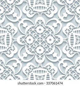 Cutout paper ornament, lace texture, lace pattern, vector seamless pattern in neutral colors