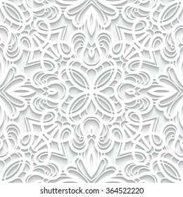 Cutout paper ornament, white lace texture, lace pattern, vector seamless pattern