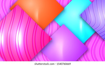 Cutout Paper Style. Pink Engraved Background Template. Purple, Violet, Turquoise, Orange Tile. Use Landing, Card, Banner, Poster, Cover, Flyer, Journal. Creative Concept 3D Art Vector Illustration.