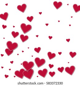 Cutout red paper hearts. Abstract pattern with cutout red paper hearts on white background. Vector illustration.