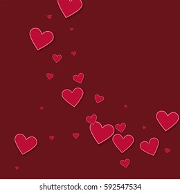 Cutout red paper hearts. Abstract circles with cutout red paper hearts on wine red background. Vector illustration.