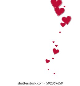 Cutout red paper hearts. Right wave with cutout red paper hearts on white background. Vector illustration.