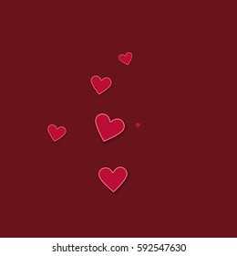 Cutout red paper hearts. Small double circle with cutout red paper hearts on wine red background. Vector illustration.